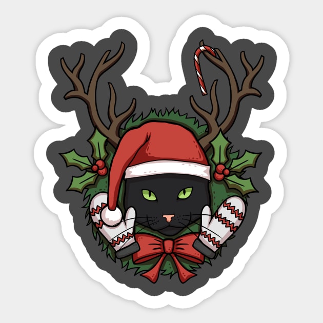 Black Christmas Cat Sticker by Cat Club